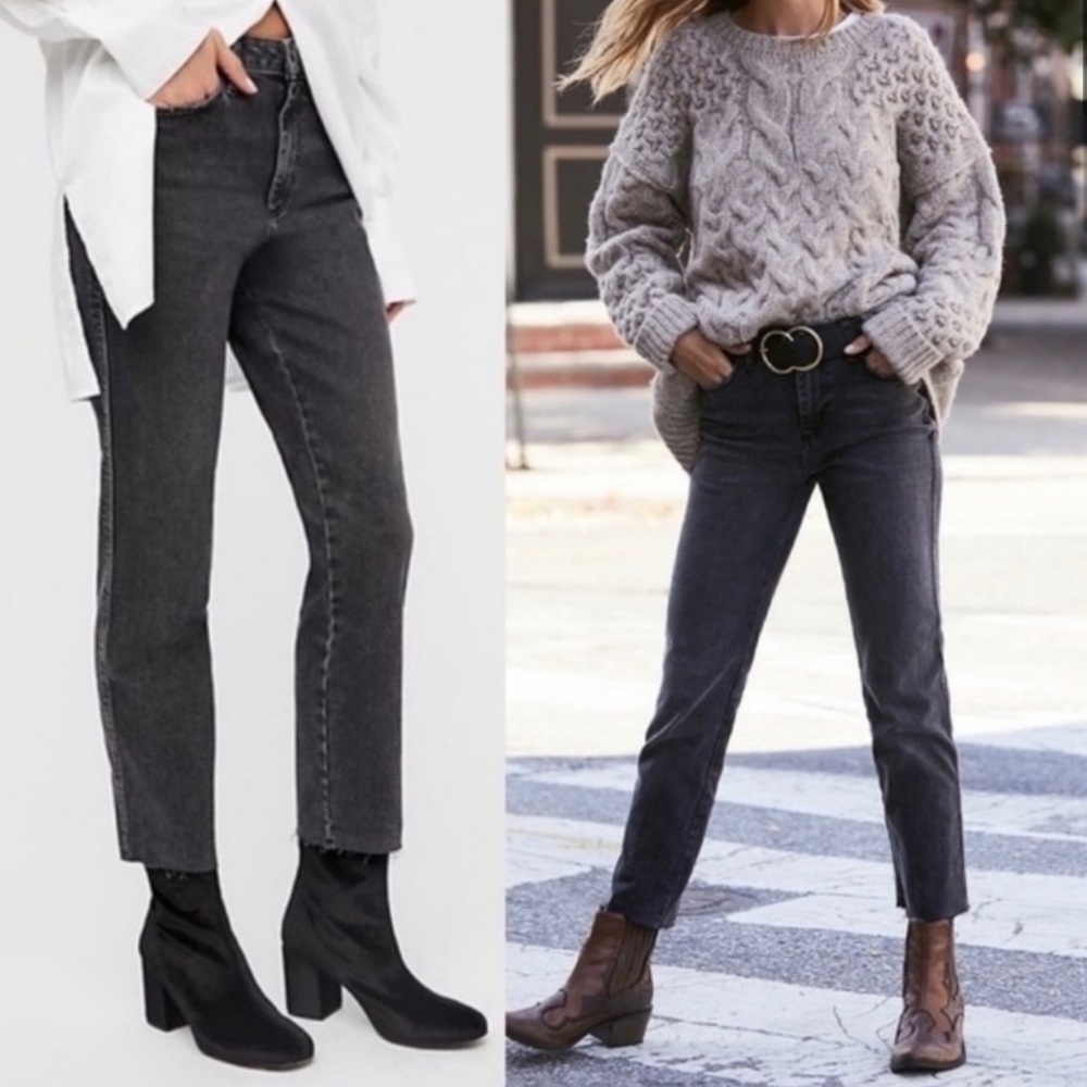 FREE PEOPLE~Womens Clean Girlfriend Straight Leg Jeans ~ Gray ~ Size 25